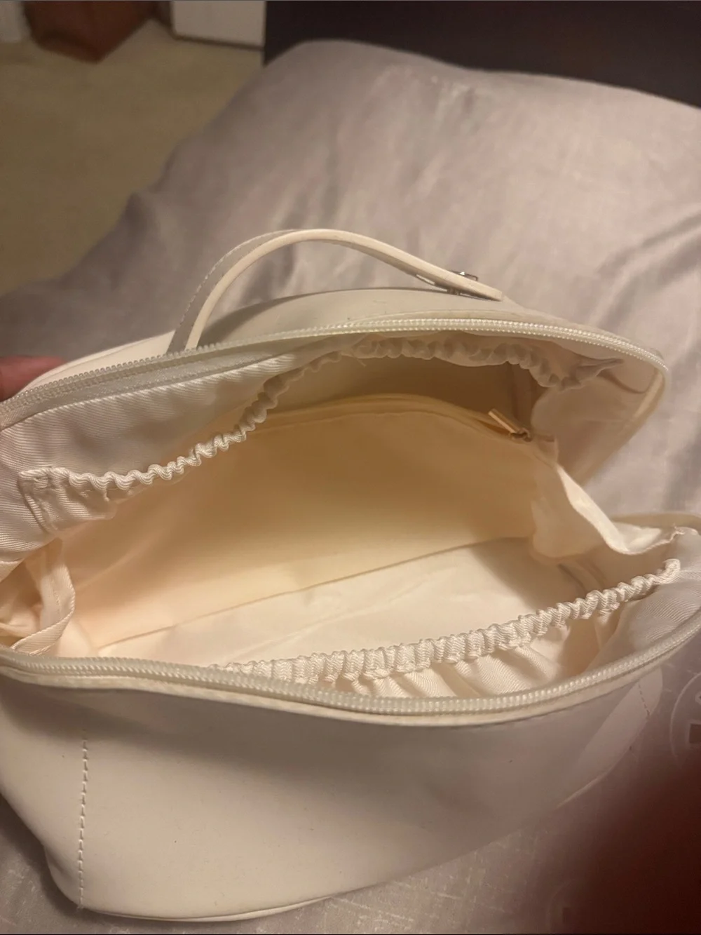 Cream Faux-Leather Wristlet Cosmetic Case